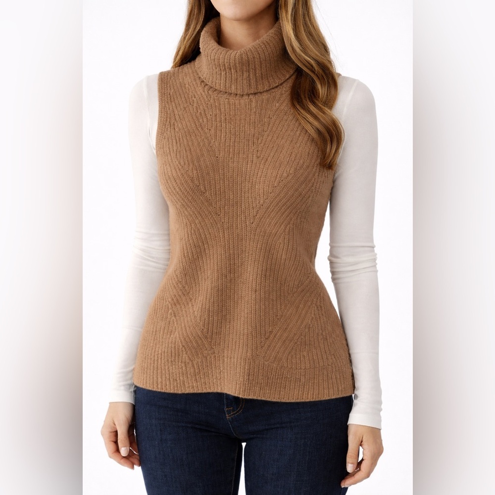 Madewell Merino Wool Sweater Vest Camel Sleeveless Turtleneck Small 100% Wool